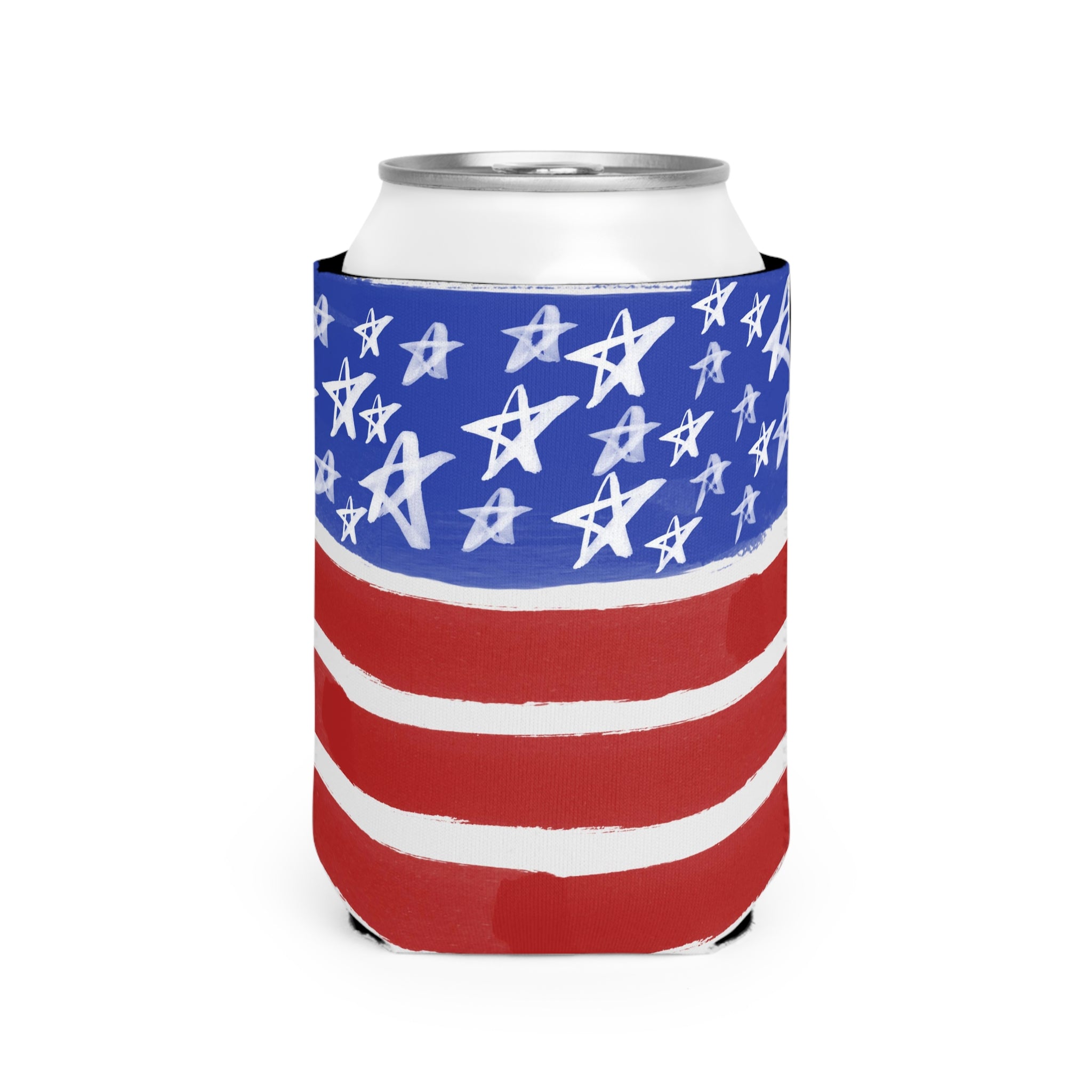 American Flag Themed Can Cooler Sleeve - White