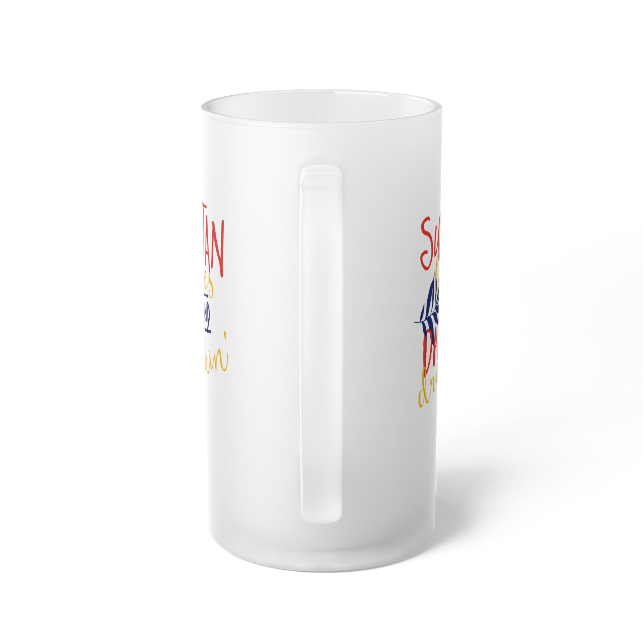 Suntan Lines & Day Drinkin Frosted Glass Beer Mug